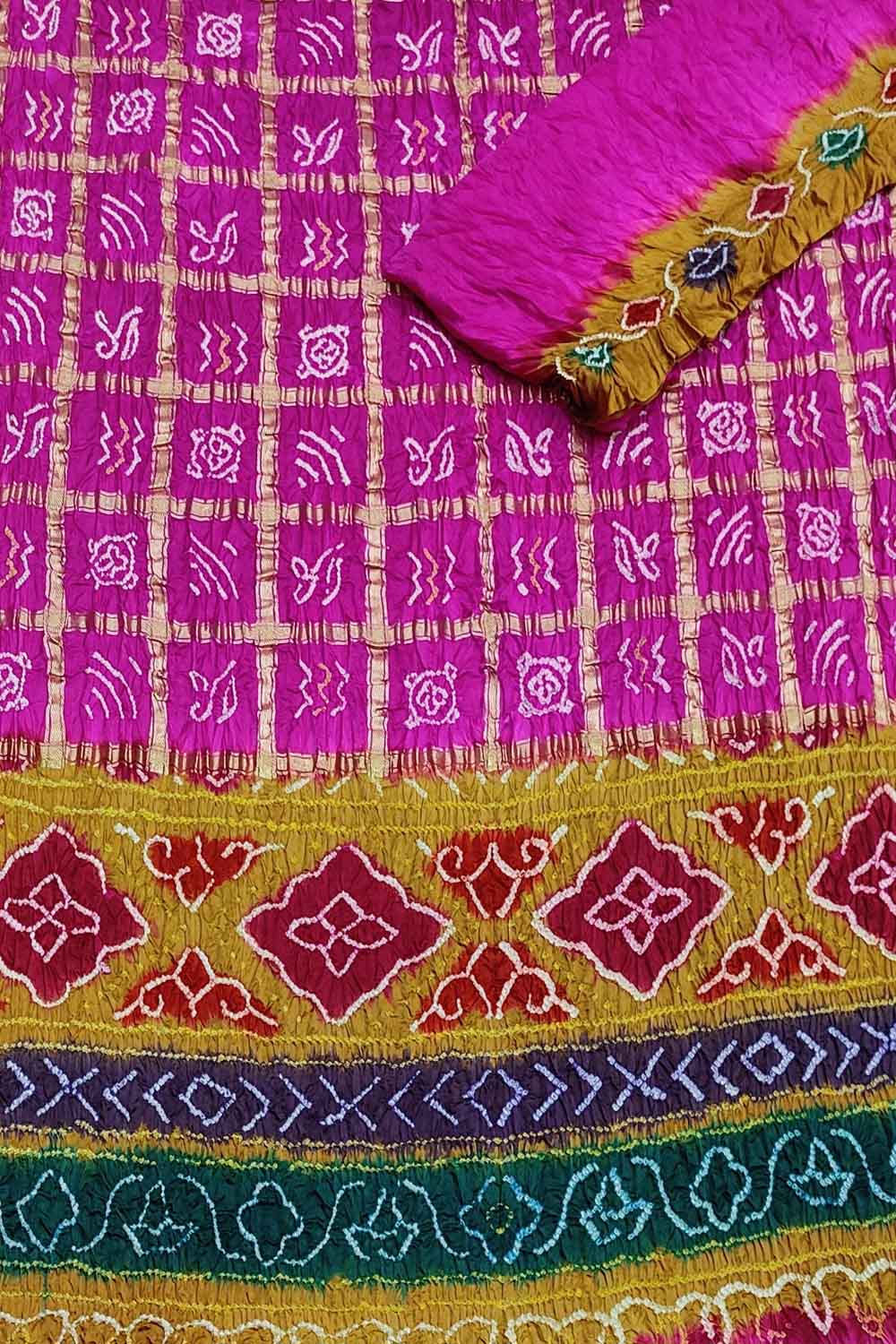 PS1B2IF123090801 Pink Bandhani Pure Gajji Silk Gharchola Saree With Multicolor Pallu